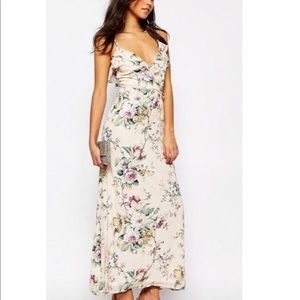Beige Floral Wrap Midi Dress ASOS